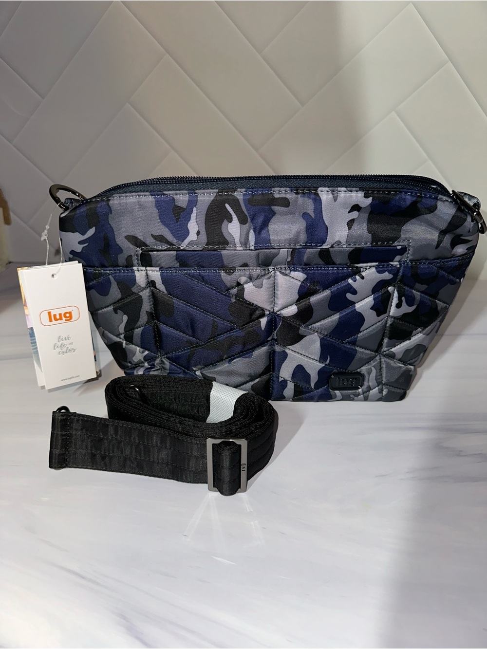 Lug Flare Crossbody Camo Blue-Black w/ Black strap. NEW